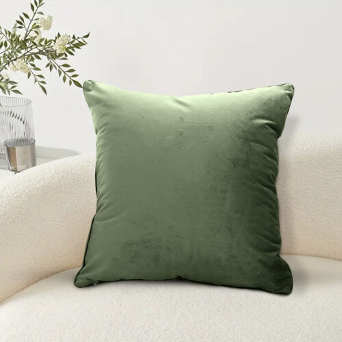 2x 45cm Subtle Army Green Foliage Velvet Square Throw Pillow - Image 3