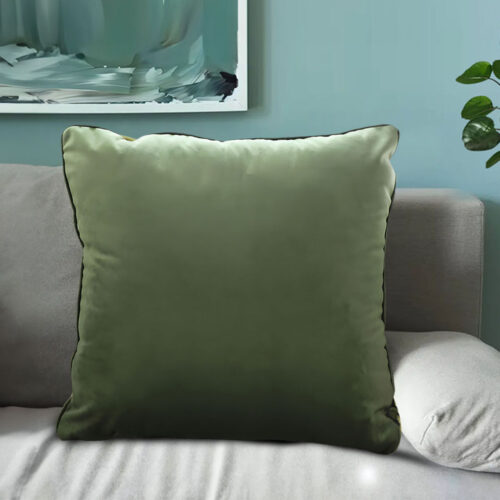 2x 45cm Subtle Army Green Foliage Velvet Square Throw Pillow - Image 4