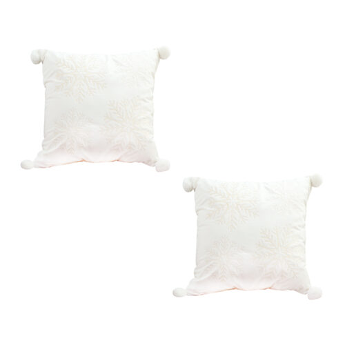 2x 45cm Throw Pillow White Soft Plush Cushion Christmas Snowflake Ball Square For festive Holiday