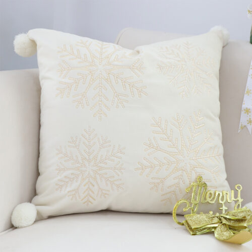 2x 45cm Throw Pillow White Soft Plush Cushion Christmas Snowflake Ball Square For festive Holiday - Image 2