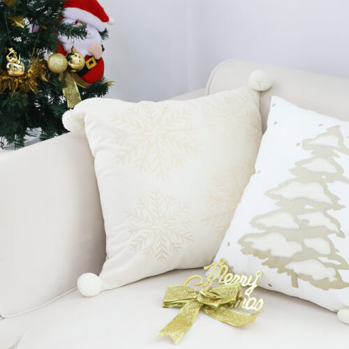 2x 45cm Throw Pillow White Soft Plush Cushion Christmas Snowflake Ball Square For festive Holiday - Image 3