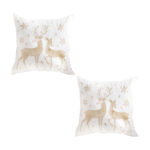 2x 45cm Throw Pillow White with Golden Christmas Reindeer Festive Cushion Cozy Winter Decor