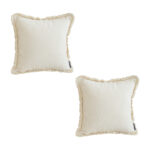 2x 45cm Throw Pillow White Chenille Textured with Tassels Square Cozy Decor