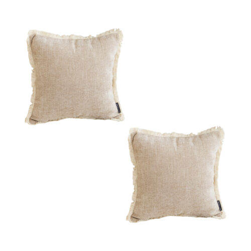 2x 45cm Throw Pillow Latte Color Chenille Textured with Tassels Square Cozy Decor