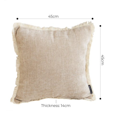 2x 45cm Throw Pillow Latte Color Chenille Textured with Tassels Square Cozy Decor - Image 3