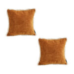2x 45cm Throw Pillow Sunset Orange Chenille Textured with Tassels Square Cozy Decor