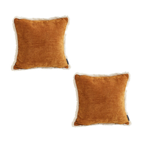 2x 45cm Throw Pillow Sunset Orange Chenille Textured with Tassels Square Cozy Decor