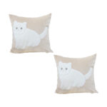 2x 45cm Throw Pillow Light Tan Square Cushion with Soft White Cat Decorative Decor