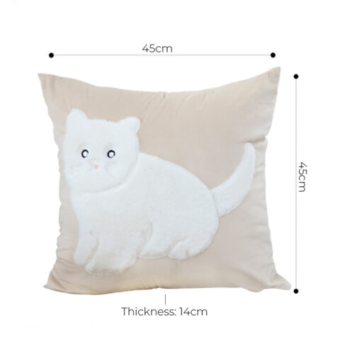 2x 45cm Throw Pillow Light Tan Square Cushion with Soft White Cat Decorative Decor - Image 4