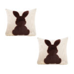 2x 45cm Throw Pillow Light Tan Square Cushion with Soft Coffee Bunny Decorative Decor