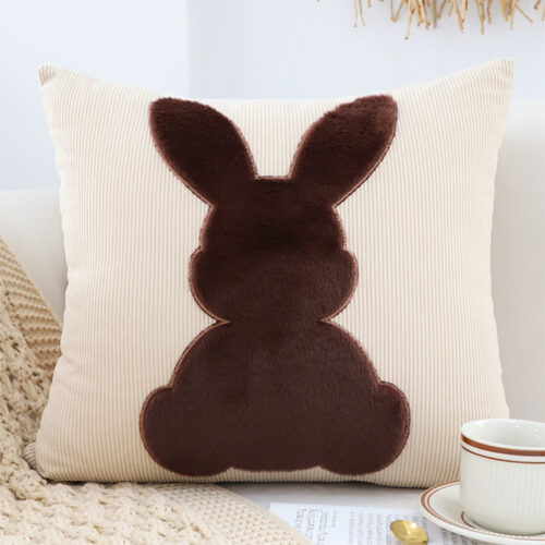 2x 45cm Throw Pillow Light Tan Square Cushion with Soft Coffee Bunny Decorative Decor - Image 2