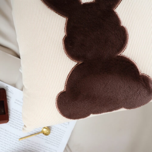 2x 45cm Throw Pillow Light Tan Square Cushion with Soft Coffee Bunny Decorative Decor - Image 3