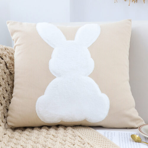 2x 45cm Throw Pillow Light Tan Square Cushion with Soft White Rabbit Decorative Decor - Image 2