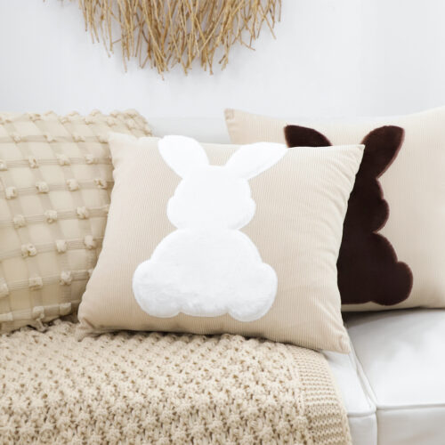 2x 45cm Throw Pillow Light Tan Square Cushion with Soft White Rabbit Decorative Decor - Image 4
