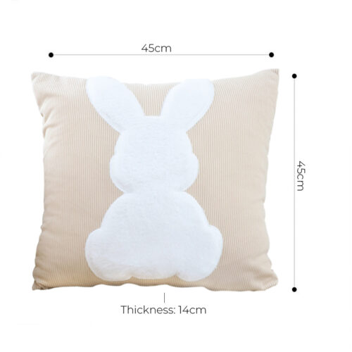 2x 45cm Throw Pillow Light Tan Square Cushion with Soft White Rabbit Decorative Decor - Image 5