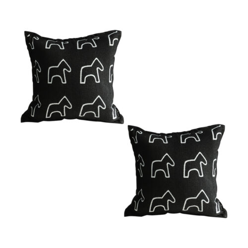 2x 45cm Throw Pillow Black Teddy Fleece Square Pony Decorative Cushion for Living Room