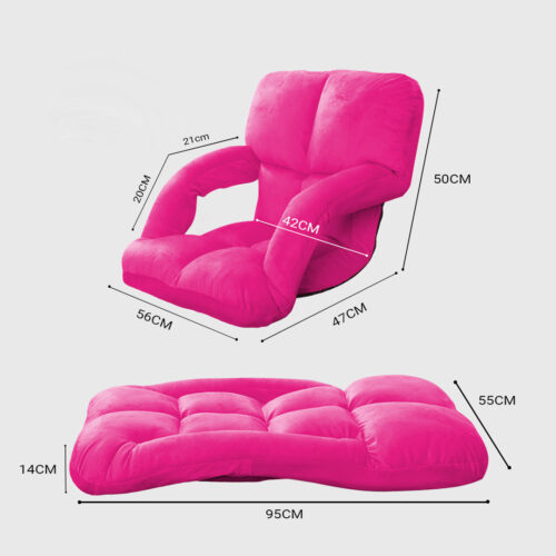 Folding Lounge Cushion Adjustable Floor Lazy Recliner Chair with Armrest Pink - Image 2