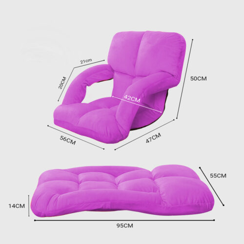 Folding Lounge Cushion Adjustable Floor Lazy Recliner Chair with Armrest Purple - Image 2