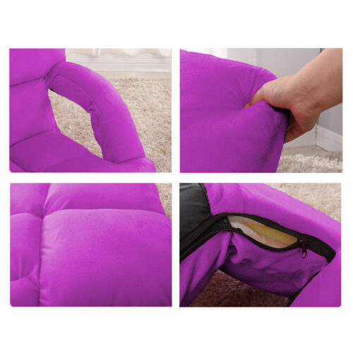 Folding Lounge Cushion Adjustable Floor Lazy Recliner Chair with Armrest Purple - Image 6