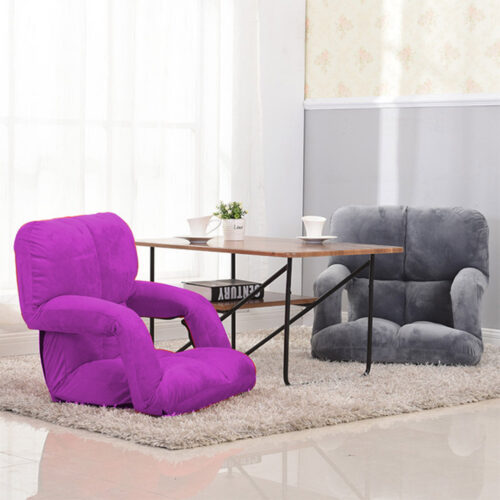 Folding Lounge Cushion Adjustable Floor Lazy Recliner Chair with Armrest Purple - Image 9