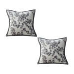2x 45cm Throw Pillow Off White Wide Border with Branch Pine Needle Pattern Decor