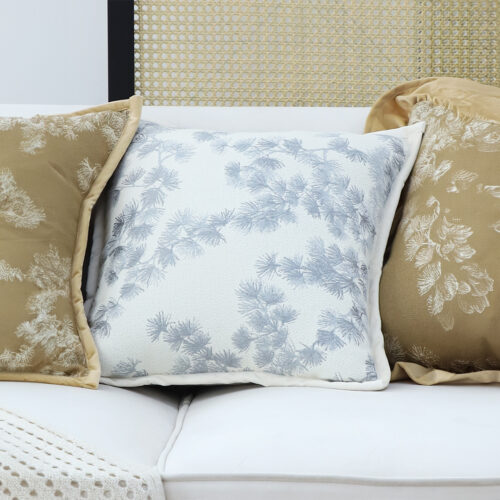 2x 45cm Throw Pillow Cream White Wide Border with Branch Pine Needle Pattern Decor - Image 2