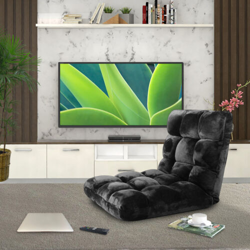 Floor Recliner Folding Lounge Sofa Futon Couch Folding Chair Cushion Black - Image 3