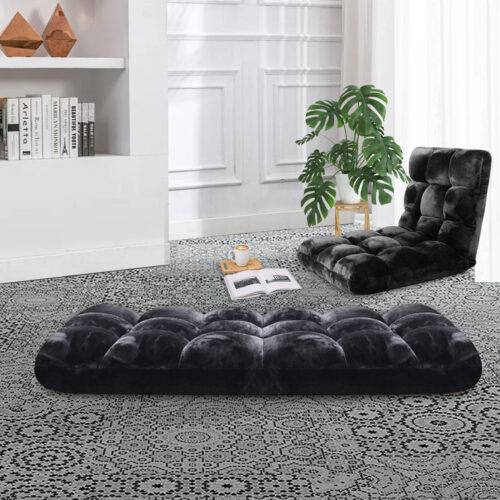 Floor Recliner Folding Lounge Sofa Futon Couch Folding Chair Cushion Black - Image 6