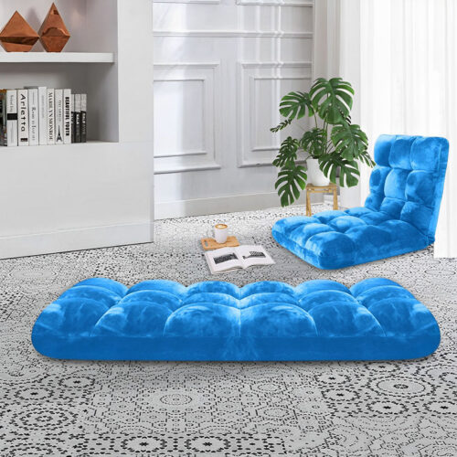 Floor Recliner Folding Lounge Sofa Futon Couch Folding Chair Cushion Blue - Image 4