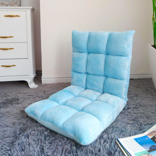 Floor Recliner Collapsible Lounge Sofa Couch Folding Chair Cushion Light Blue - Image 2