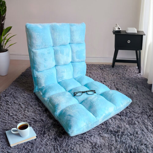 Floor Recliner Collapsible Lounge Sofa Couch Folding Chair Cushion Light Blue - Image 3