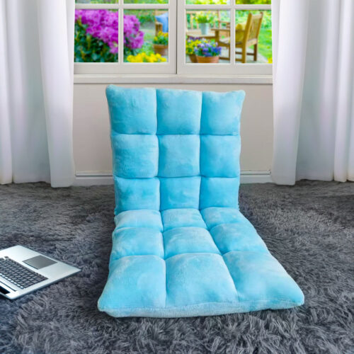 Floor Recliner Collapsible Lounge Sofa Couch Folding Chair Cushion Light Blue - Image 4