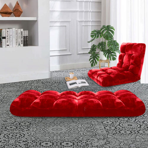 Floor Recliner Folding Lounge Sofa Futon Couch Folding Chair Cushion Red - Image 4