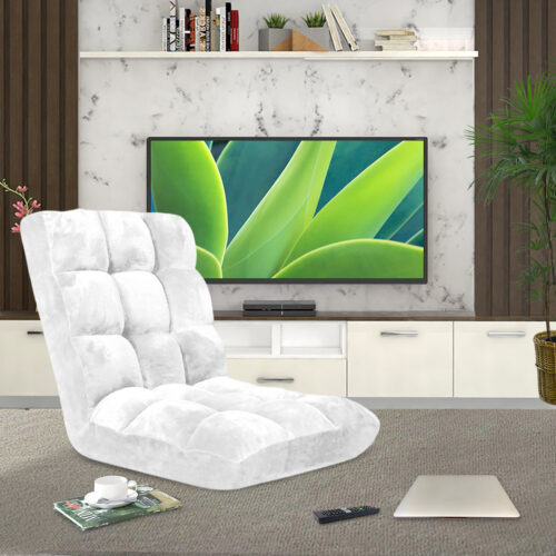 Floor Recliner Folding Lounge Sofa Futon Couch Folding Chair Cushion White - Image 3