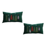 2x 30cm Throw Pillow Green Christmas Forest Embroidered Lumbar for Festive Cushion Decor