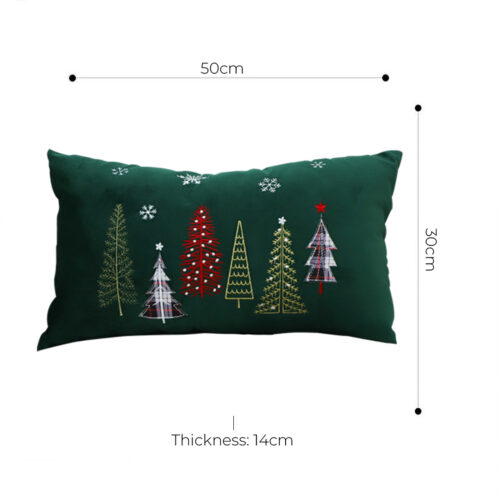 2x 30cm Throw Pillow Green Christmas Forest Embroidered Lumbar for Festive Cushion Decor - Image 4