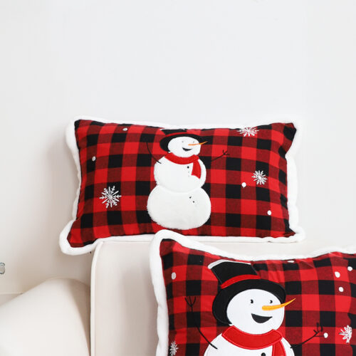 2x 30cm Throw Pillow Red Christmas Snowman Lumbar Cushion for Festive Winter Decor - Image 3