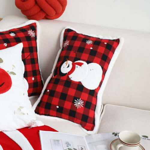 2x 30cm Throw Pillow Red Christmas Snowman Lumbar Cushion for Festive Winter Decor - Image 4