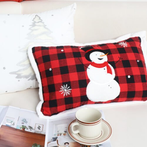 2x 30cm Throw Pillow Red Christmas Snowman Lumbar Cushion for Festive Winter Decor - Image 5