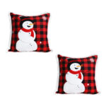 2x 45cm Throw Pillow Red Christmas Snowman Square Cushion for Festive Winter Decor