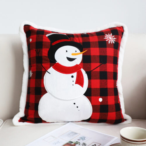 2x 45cm Throw Pillow Red Christmas Snowman Square Cushion for Festive Winter Decor - Image 2