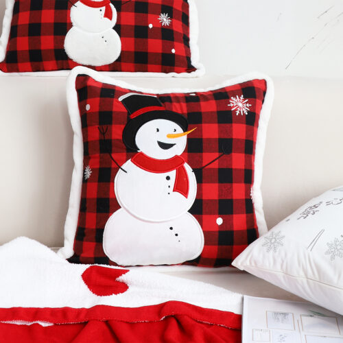 2x 45cm Throw Pillow Red Christmas Snowman Square Cushion for Festive Winter Decor - Image 3