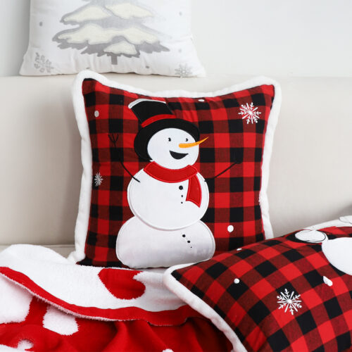 2x 45cm Throw Pillow Red Christmas Snowman Square Cushion for Festive Winter Decor - Image 5