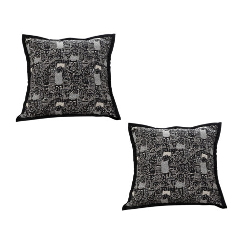 2x 45cm Throw Pillow Black Cat Paradise Wide Border Decorative Cushion for Living Room