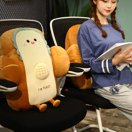 2x 58cm Smiley Face Toast Bread Cushion Stuffed Car Seat Plush Cartoon Back Support Pillow Decor - Image 3