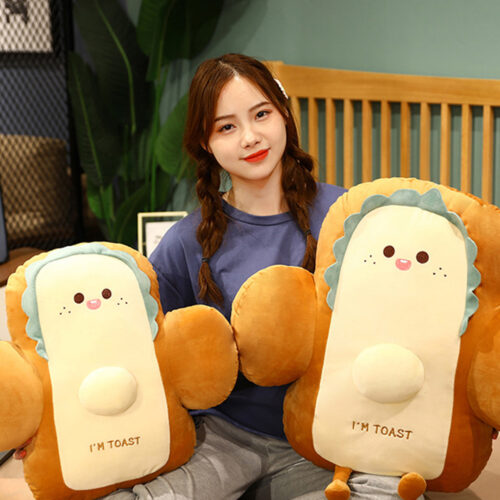 2x 58cm Smiley Face Toast Bread Cushion Stuffed Car Seat Plush Cartoon Back Support Pillow Decor - Image 6