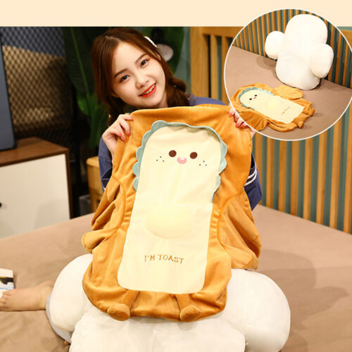 2x 58cm Smiley Face Toast Bread Cushion Stuffed Car Seat Plush Cartoon Back Support Pillow Decor - Image 7