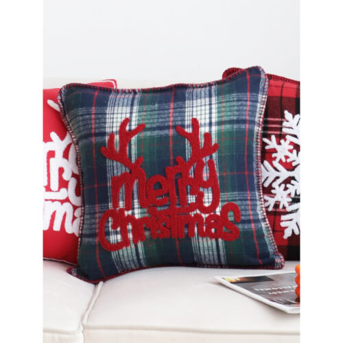 2x 45cm Throw Pillow Multicolor Christmas Plaid with Antler for Festive Square Cushion Decor - Image 5