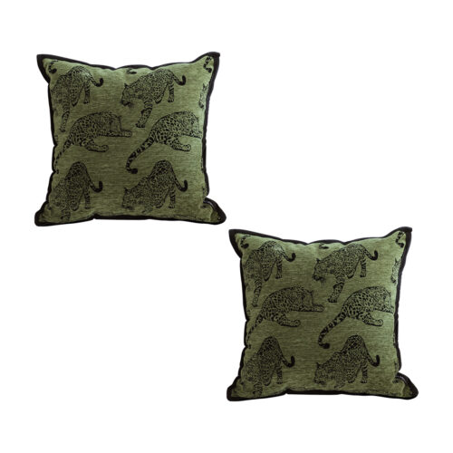 2x 40cm Throw Pillow Green Leopard Square Retro Decorative Cushion for Living Room