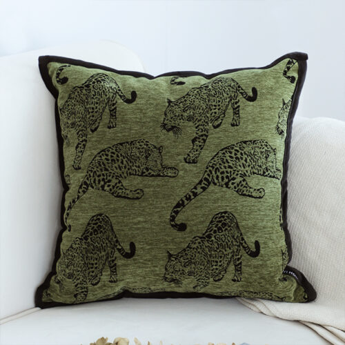 2x 40cm Throw Pillow Green Leopard Square Retro Decorative Cushion for Living Room - Image 2